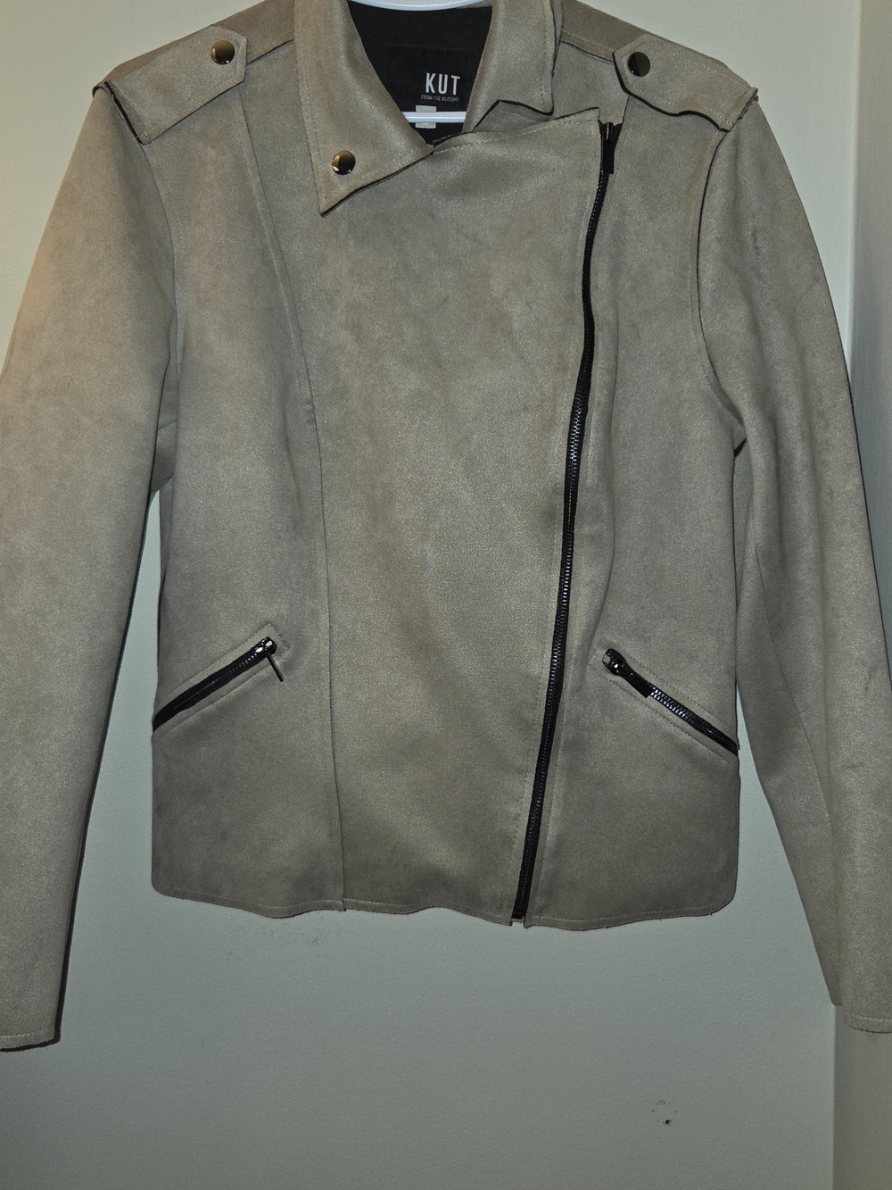 Kut from the Kloth Women's Taupe Faux Suede Moto Jacket Size Medium